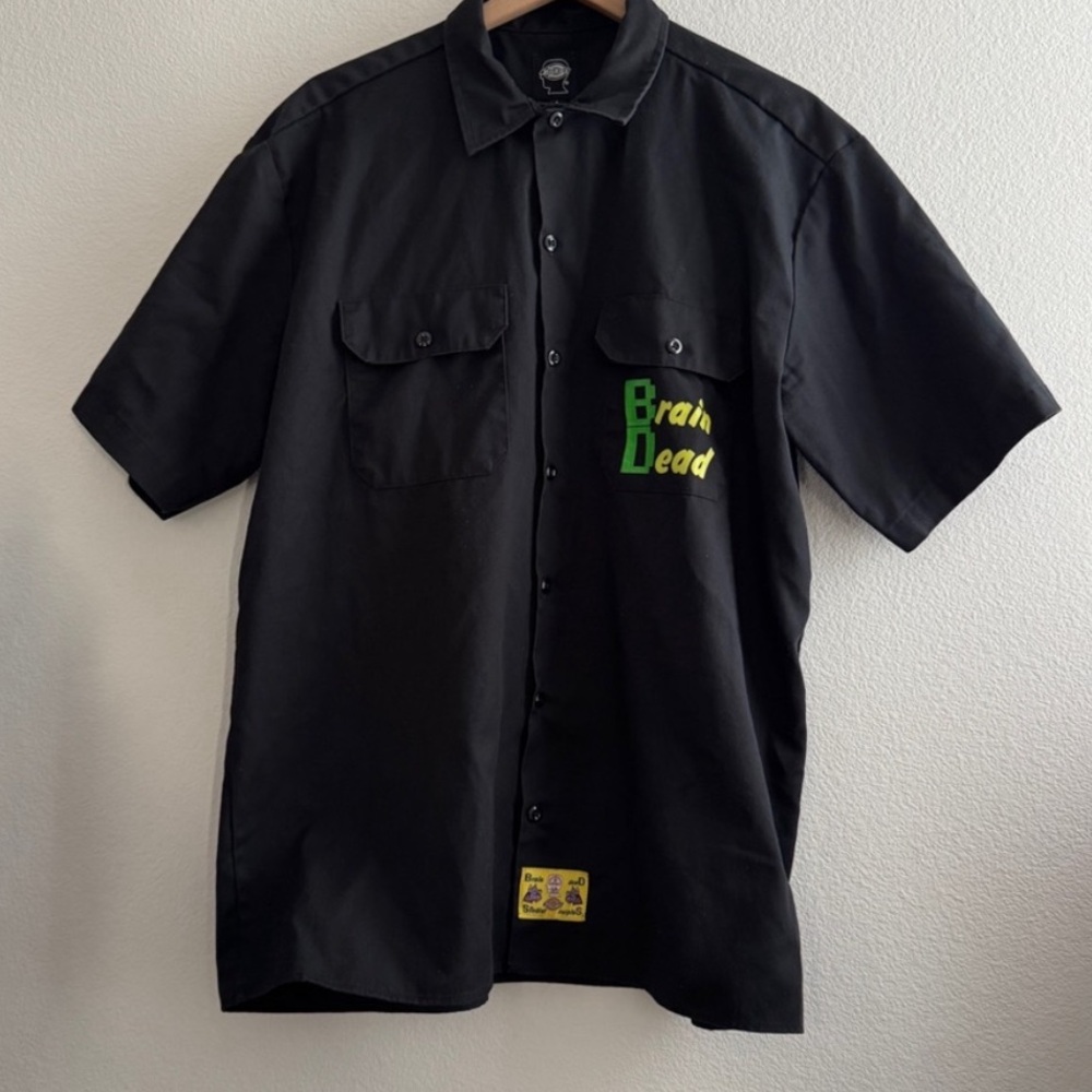 Brain Dead x Dickies Limited Edition Black Button Down Shirt with Custom Art